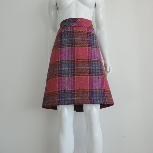 L.L. Bean Pink Plaid Wool Pencil Skirt - Picture 3 of 10
